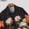 INCERUN Cămăși Topuri Bărbați Casual Largi cu Rever Mânecă Scurtă Imprimeu Floral Supradimensionate