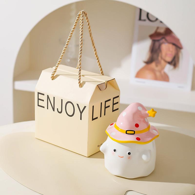Birthday Gift Funny Ghost Mug with Lid Ceramic Cup Niche Gift Souvenir Water Cup Halloween Gift