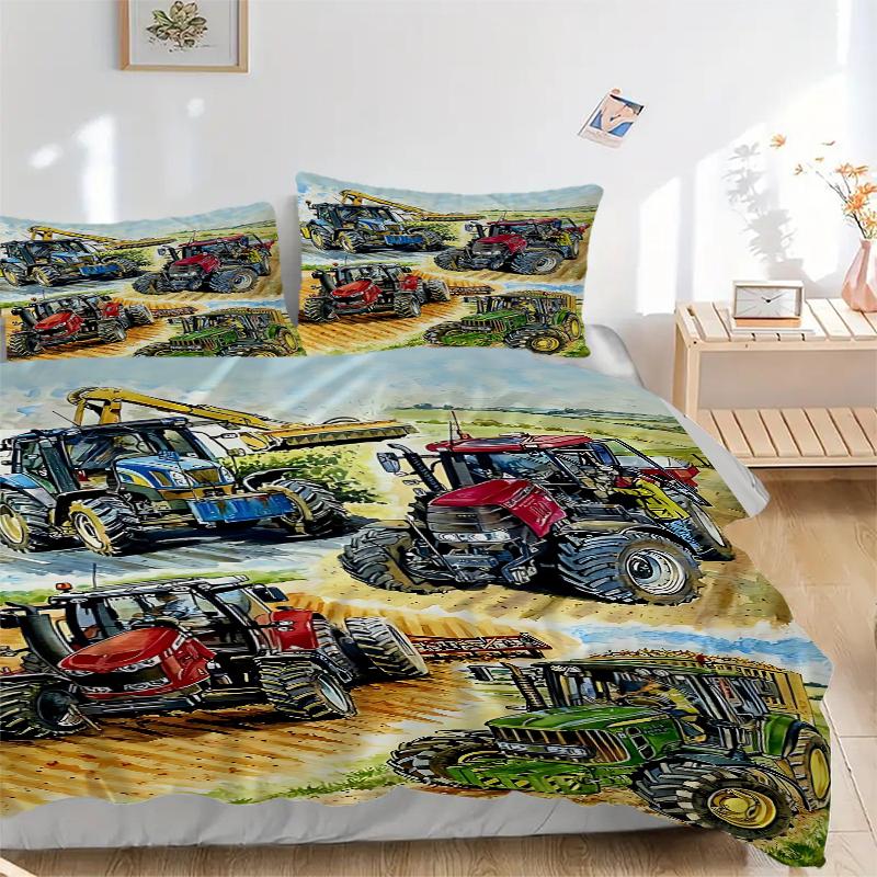 3Pcs Tractors Field Bedding Sets For All Sizes New 3D Printed Bed Cover Comforter Duvet Cover Pillowcase Bedroom Decoration