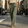 Women's Casual High Waisted Color Lace Trim Pants with Pockets