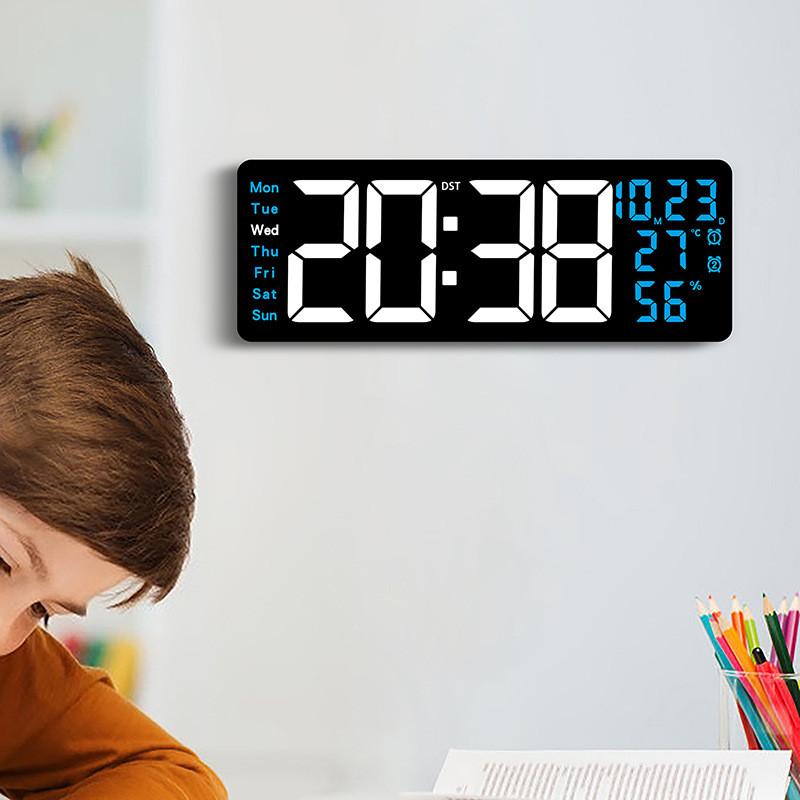 Modern Digital Wall Clock With Led Display And Temperature Humidity For Living Room And Office
