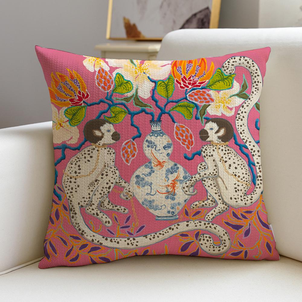 Paige Gemmel MonkeyS Cushion Cover Breathable and skinfriendly linen pillowcase square removable and washable cushion