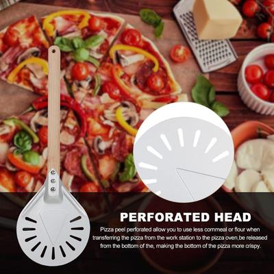 PGY 7/8/9 Inch Aluminum Perforated Pizza Peel Metal Round Pizza Paddle Non Slip Wooden Handle Pizza Spatula Shovel Baking Tools