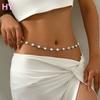 HY Neue Damen Weiß Oval Rund Perle Fein Strand Sexy Gürtel Schlanke Taille Körperkette Schmuck Silberbeschichtetes Metall