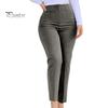 Work Pants High Waist Pleated Pockets Ninth-Length Women Trousers Female Solid Color Straight Leg Suit Office
