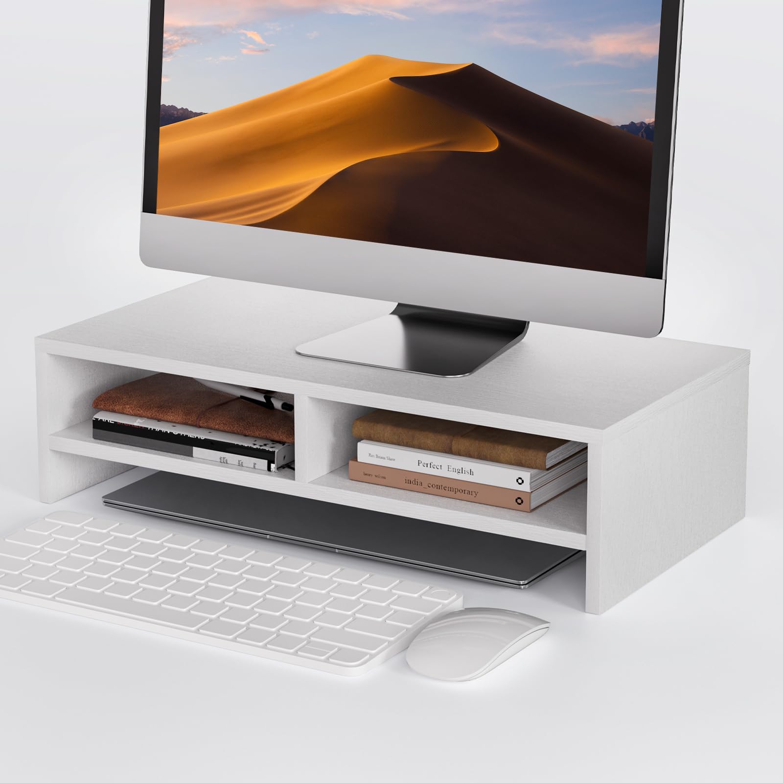 

Подставка для монитора с хранением Улучшает Ширина 50 см Подставка для монитора Грузоподъемность 40 кг Компьютерная стойка Хранение клавиатуры Стойка для ПК Подставка для принтера Настольное хранение белый