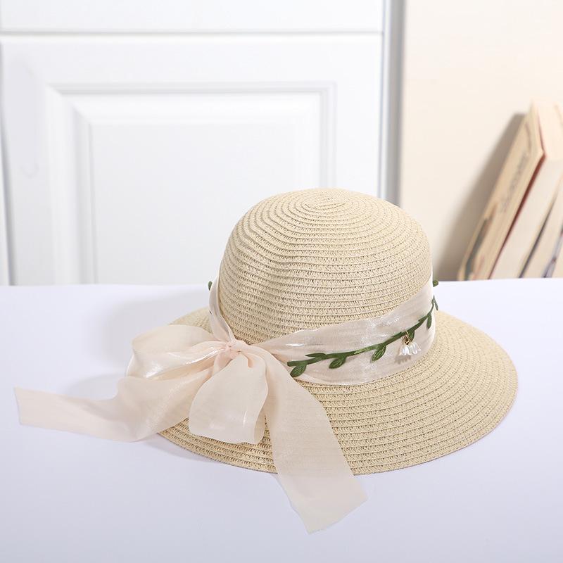 Spring And Summer Women's Hat Sunscreen Beach Fisherman's Straw Hat, Large Brim, Bamboo Hat, Bowtie, Fashion Outdoor H31
