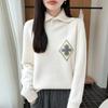 Women's Diamond Jacquard Wool Lapel Sweater - Thick, Warm, Long Sleeve Knitwear for Autumn/Winter