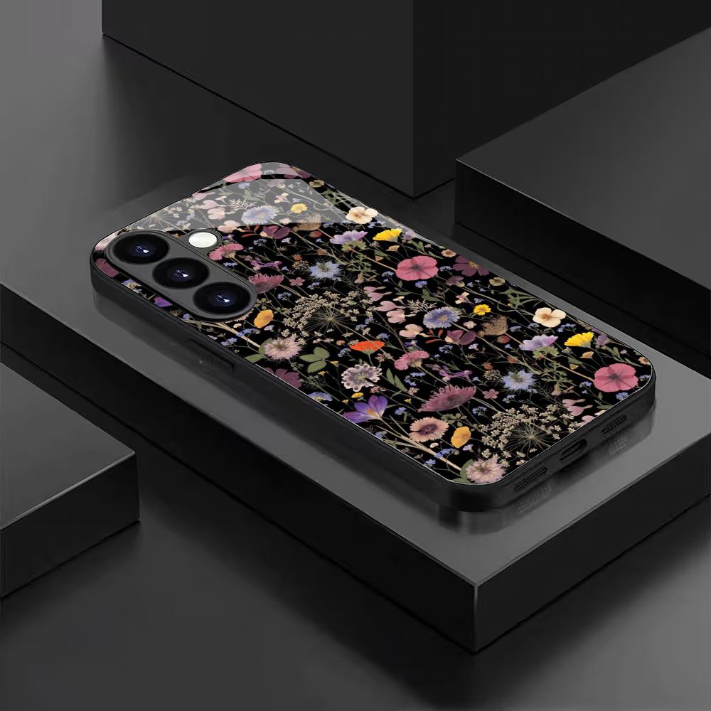 Flower and plant tempered glass phone case suitable for Samsung Galaxy S26 S25 S24 S23 S22 S20FE/Ultra/Plus anti drop back cover