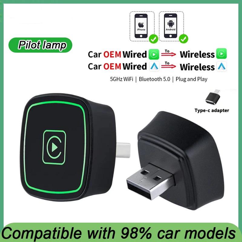 Mini 2 in1 Wireless Carplay Adapter for Android iPhone Auto Wired to Wireless AI Box Car Intelligent Systems with Wired CarPlay