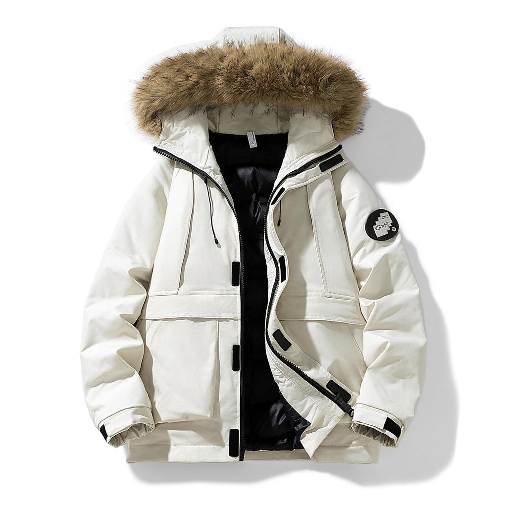 Abnehmbarer Großer Pelzkragen Arbeitskleidung Baumwolljacke für Herren, Winter Dicke Parker Baumwolljacke für Herren, Herrenmantel