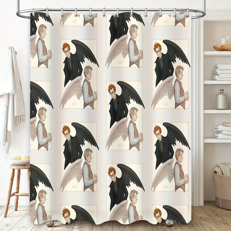 Vintage Angel Wing Man Shower Curtain Artistic Biblical Decor Bathroom Fabric Backdrop Wall Hanging Home Textile