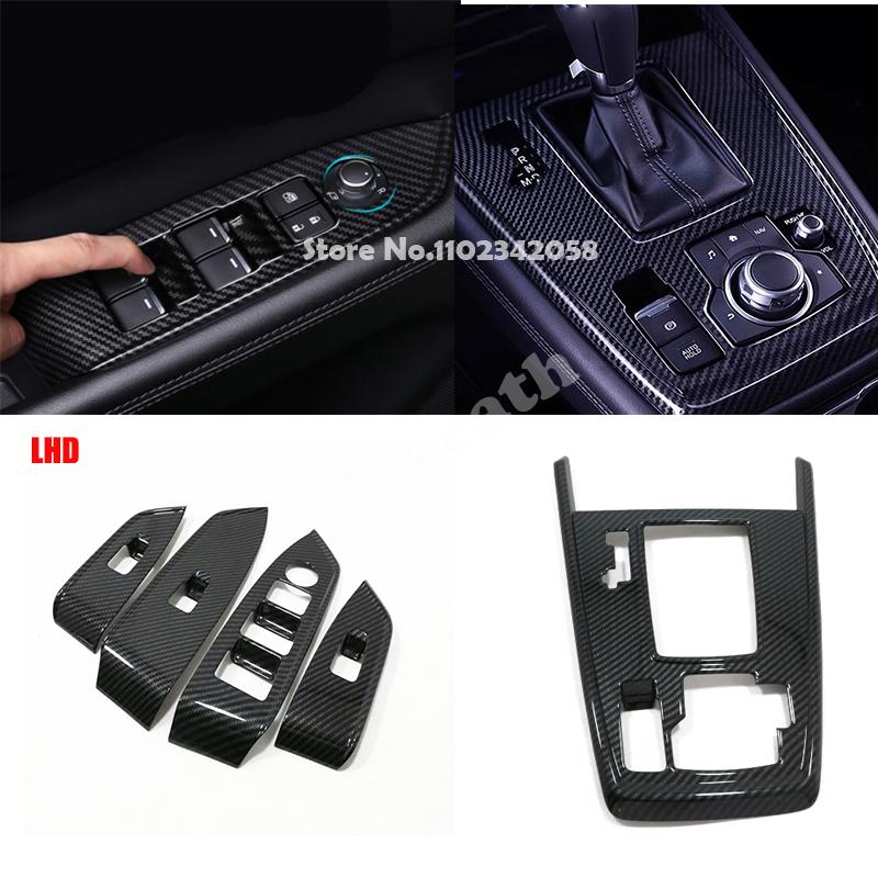 LHD RHD For Mazda CX8 CX-8 2017- ABS BLACK Inner Window Lift Switch Button Panel Cover Trim Gear Shift Panel Accessories
