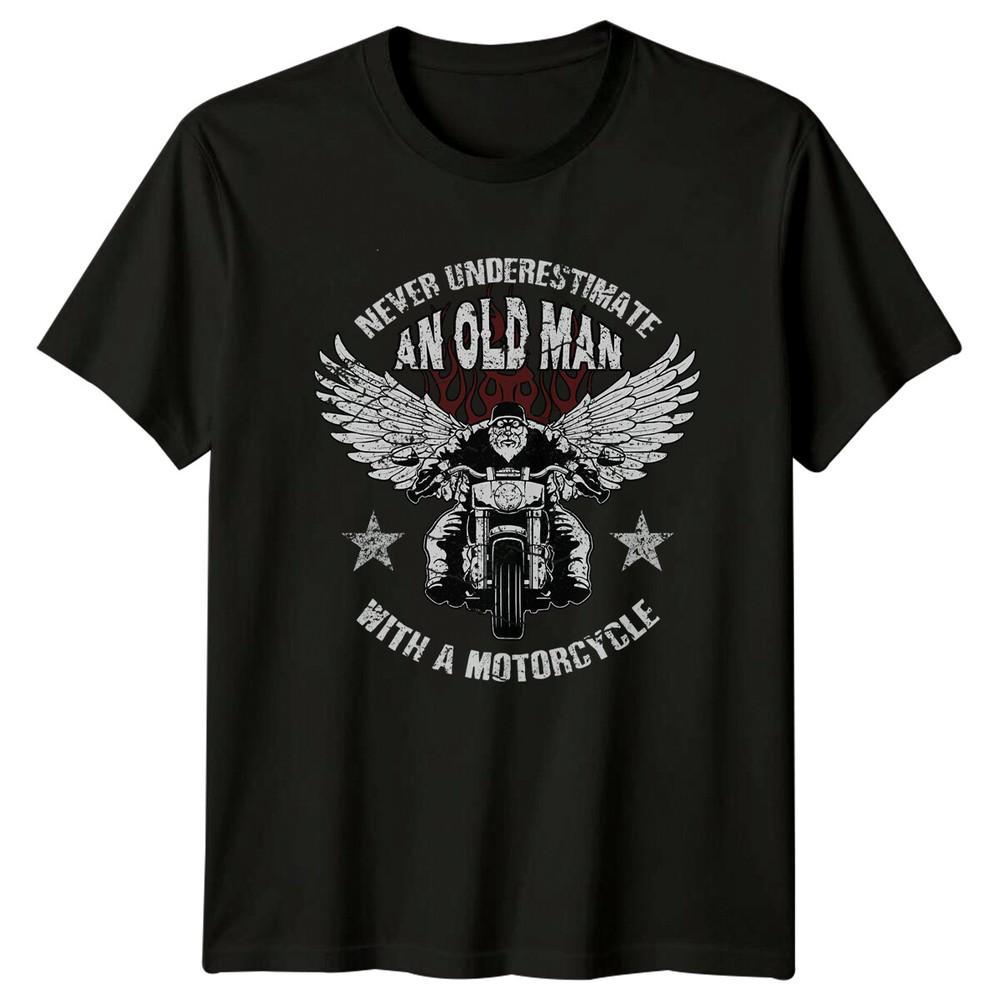 

Never Underestimate Old Man Motorcycle Mens TShirt Womens Tee Graphic Unisex Unisex T-Shirt XXXL