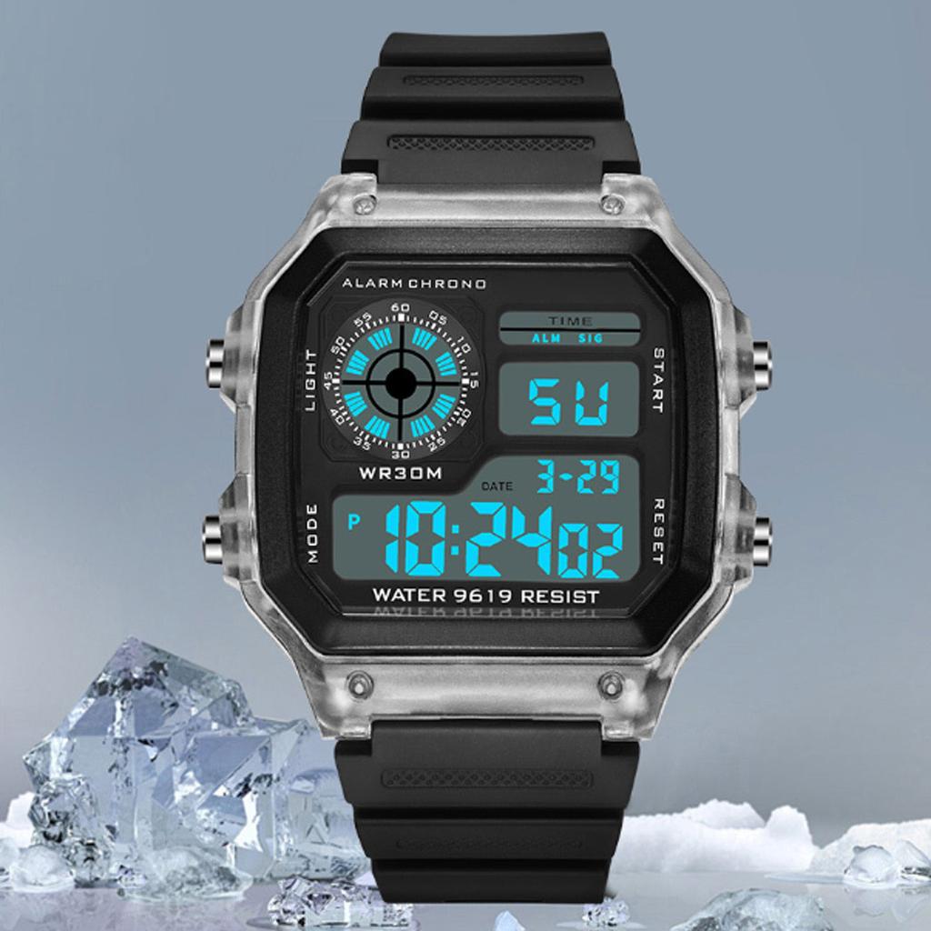 Electronic Sports Watch 12 24 Hours Waterproof Digital Wrist Watch with Luminous Alarm Timing Function Transparent Purple