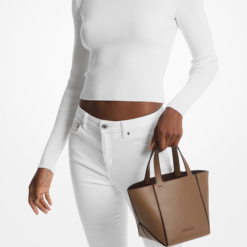 Michael Kors Jordi Jordi Brand Logo Open Closure Leather Tote Bag Tote Bag Shopping Bag Handbag Small Women Brown