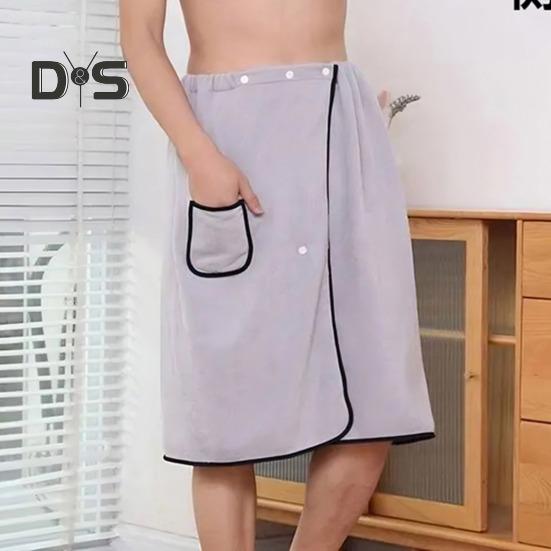Baderock für Herren, Handtuch mit Tasche, Korallenfleece, schnell saugfähig, verstellbare Taille, Knopfverschluss, Handtuch, Wickeltuch, Saunatücher, Wickelmantel für Fitnessstudio, Spa, Strand