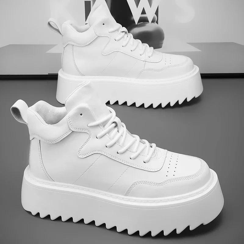 High Top Sneaker Men Designer White Board Shoes Fashion Artificial Leather Breathable Height Increased Flat Platform Sport Shoes