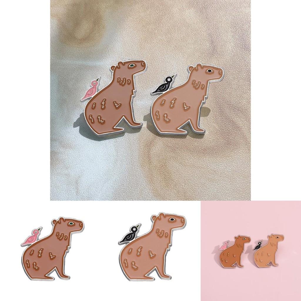 Adorable Cartoon Animal Alloy Badge Custom Design Bird Capybara Brooch Fashionable Hat Accessory