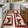 Set Christmas Kitchen Floor Mats Non Slip Washable Cardinal Bird Pine Berry Plaid Border Runner Rug for Family Xmas