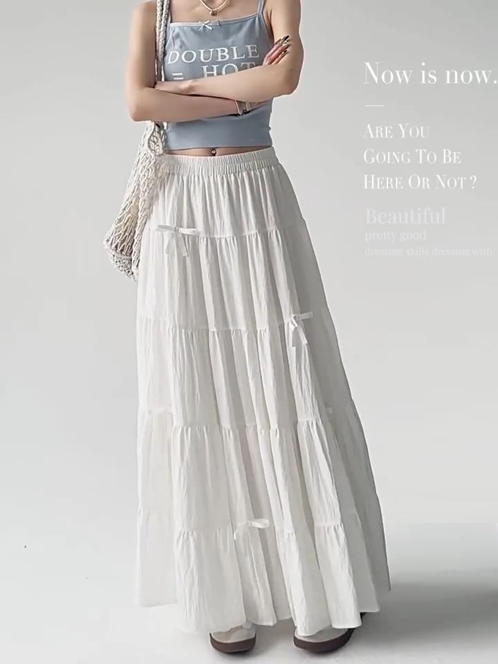 

Women s High Waist Vintage White Midi Skirt with Bow - Spring/Summer 2025 Collection One Size білий