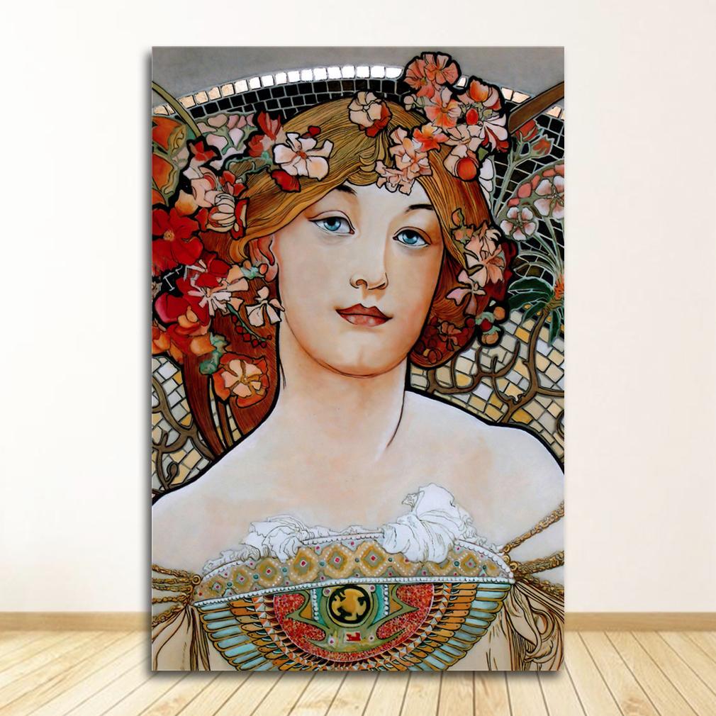 Vintage Room Decor Cloth Fabric Wall Poster Print Silk Fabric Custom Alphonse Mucha Poster Canvas Poster Art Home Decoration