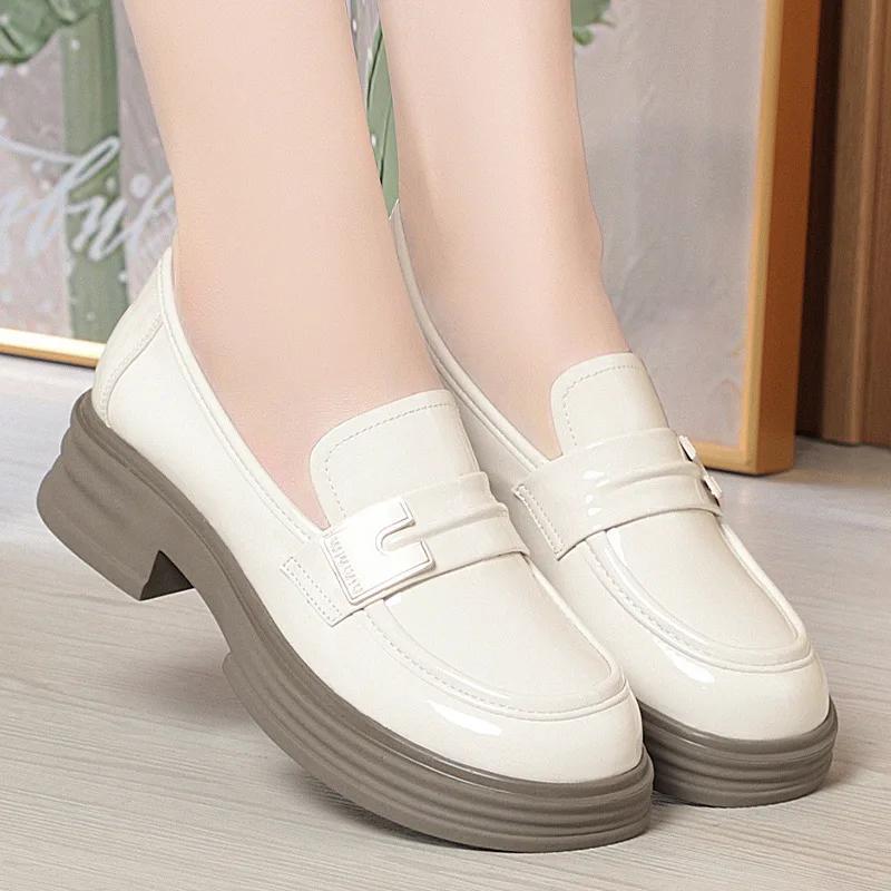 Fashion Chunky Loafers Shoes 2025 Spring Women Japanese Style Slip On Black Single Pumps Shoes Women Fashion Girls Thick Sole Heel