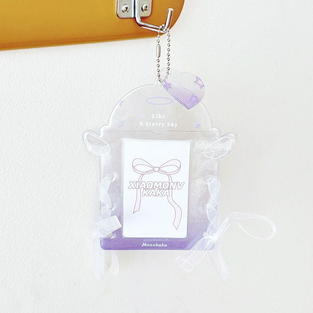 Cute PVC Photo Card Holder Transparent Glitter Kpop Idol Photo Sleeves Lace Tie Protective Display Sleeves Girls Gift