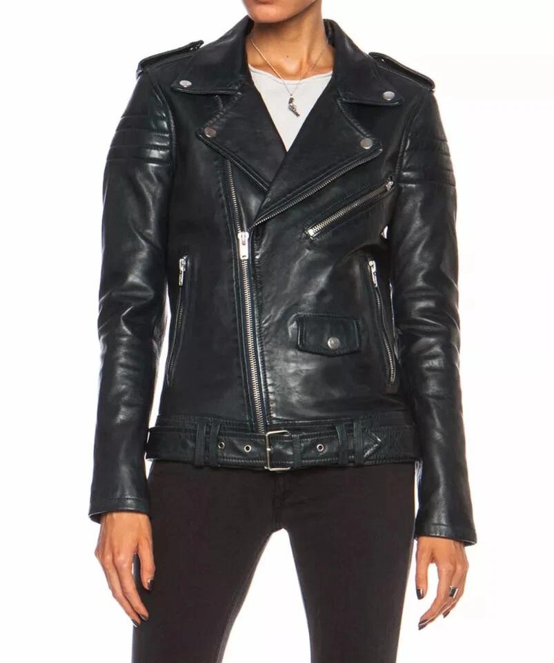 Handmade Biker Motorcycle Black Women's Genuine Lambskin Stylish Leather Jacket