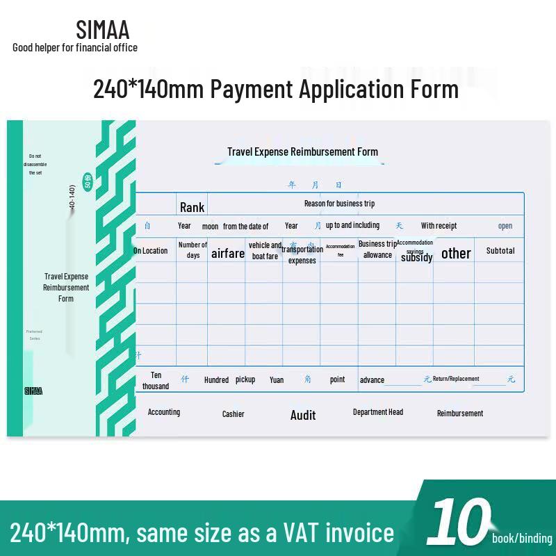 SIMAA Accounting Financial Voucher Forms 240x140mm, 50 pages/book, 10-pack