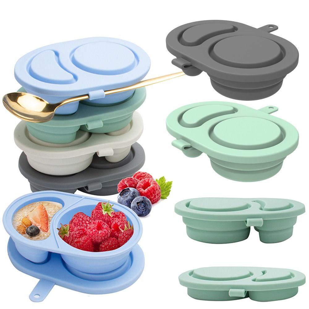 Silicone Snack Containers with Lids Foldable Double Compartment Snackle Box Containers Reusable Sauce Seasoning Containers