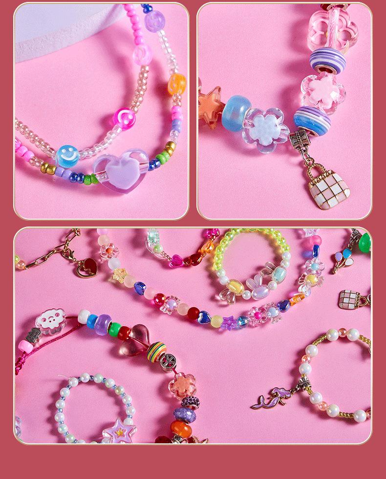 Colorful Beaded Jewelry Set for Girls - Necklace, Bracelet & Hair Accessories Gift Box