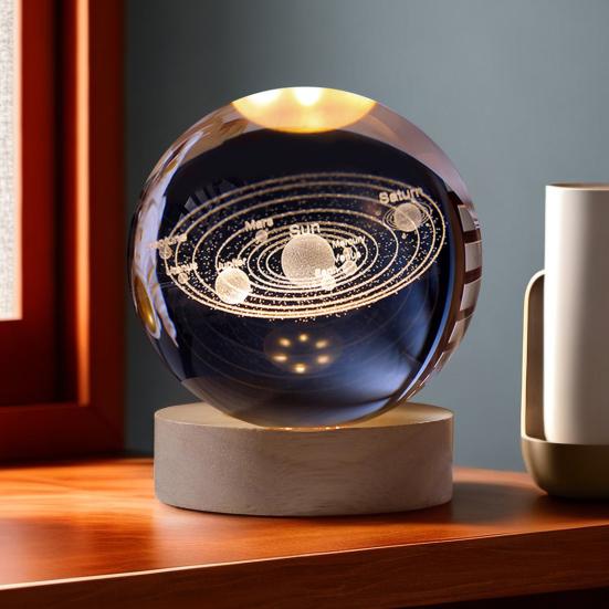 Faux Crystal Ball Night Light 3D Space/Cloud/Astronaut Engraved Clear Ball with LED Light for Bedroom Living Room Birthday Gift for Teens Boys Girls