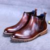Men's Autumn Winter Genuine Leather Boots Lace-Up Shoes Men British Fashion Ankle Tooling Ankle Boots For Male Popular Men Boots