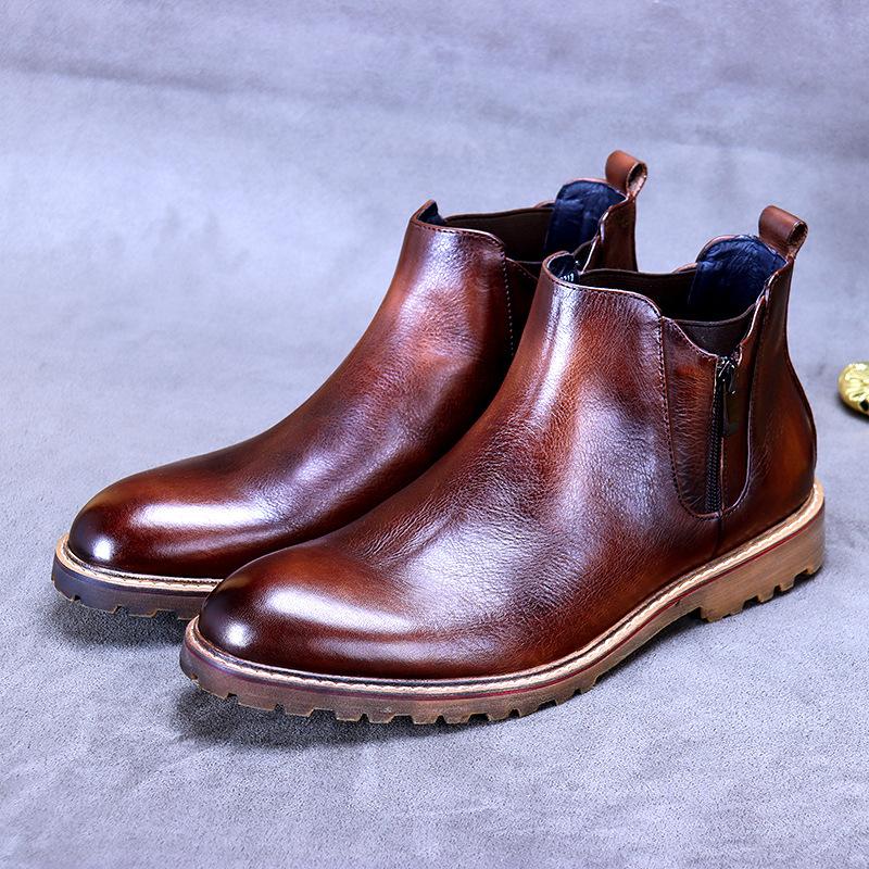 Men's Autumn Winter Genuine Leather Boots Lace-Up Shoes Men British Fashion Ankle Tooling Ankle Boots For Male Popular Men Boots