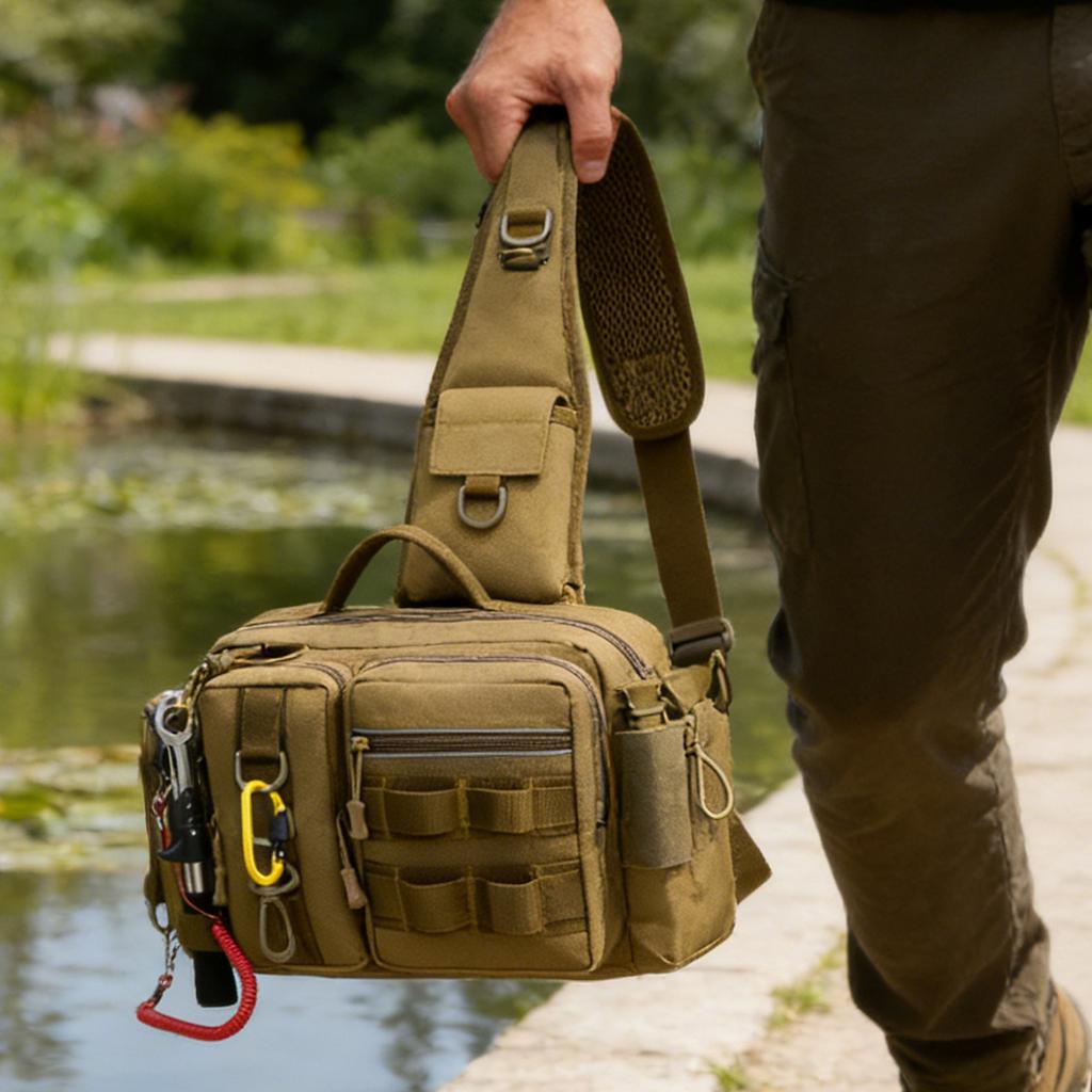 Men Oxford Cloth Sling Bag with Adjustable Widen Straps Fanny Packs Multi-Compartment for Fishing Gear Lure Hooks & Accessories