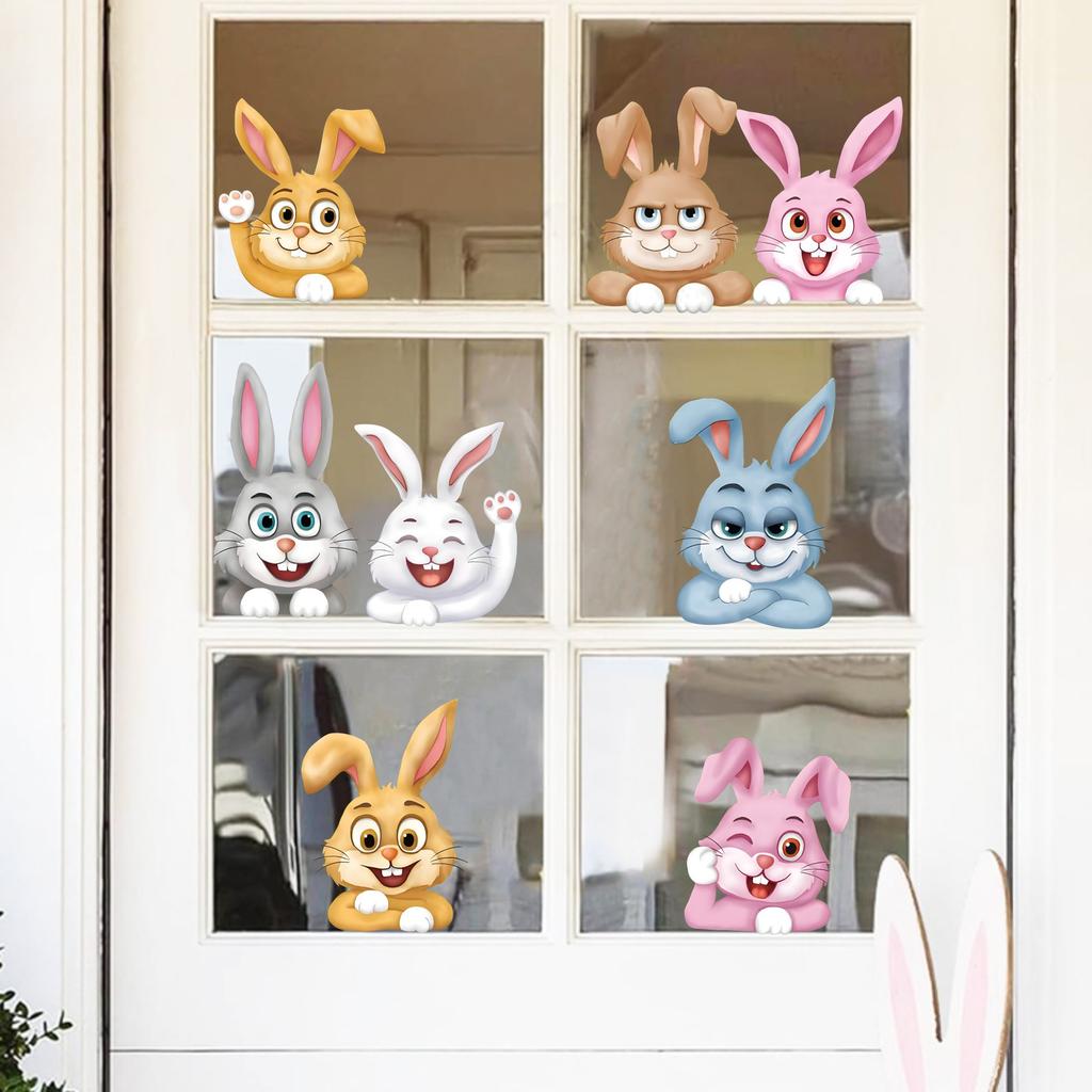 Easter Bunny Window Clings Cartoon Rabbit Glass Sticker Static Removable Kids Room Spring Holiday Decor