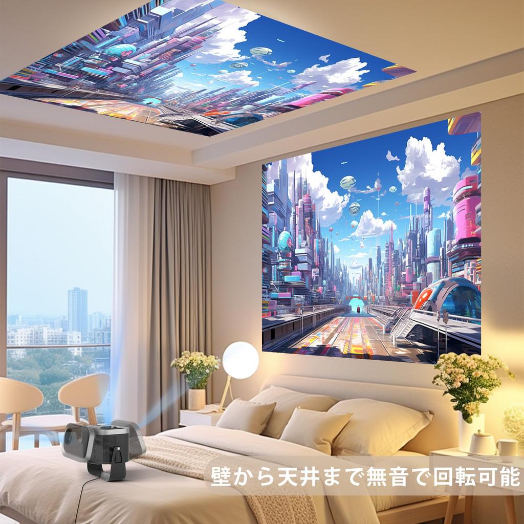 Sovboi Rotating Projector for Home 1080P Automatic Keystone Motorized Bidirectional Bluetooth WIFI 1080P 4K HIFi Mini Ceiling Home Player Japanese