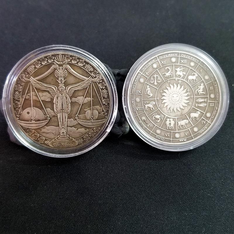 Antique Iron Box of European and American Silver Zodiac Coins