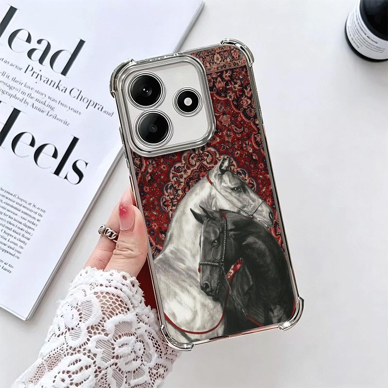 Horse Art Aesthetics Plating Phone Case For Xiaomi Redmi Note 14 15 Pro Plus 13 12 11 11S 11T 10 9S 9 5G Anti-Fall Airabag Cover