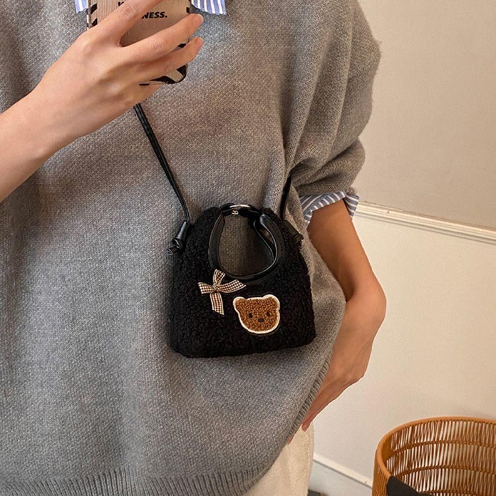 Süße Bär Schleife Handtasche Cartoon Mini Umhängetasche Verdickte Plüsch Umhängetasche Kinder