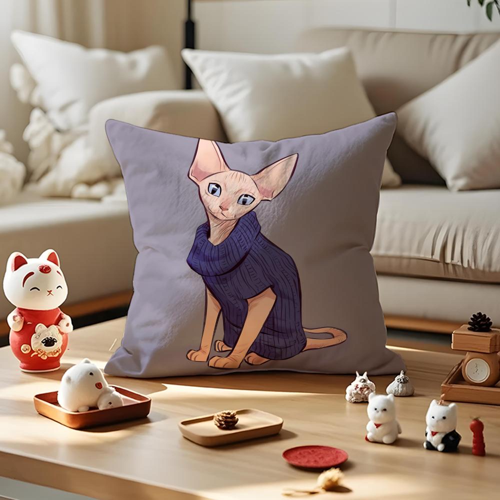 Sphynx Cat Cushion Cover Anti-dustmite Pillowcase Invisible Zipper Silky Short Plush Sofa Cushion Cover