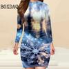 Christmas Party Women Dress Fashion Christmas Printed Autumn Winter Long Sleeve Elegant Women's Bodycon Mini Dress