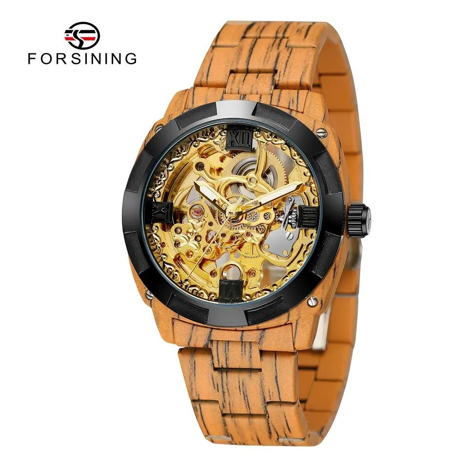 

Forsining Мужские модные полые ретро резные автоматические механические часы SLZe261-W хаки