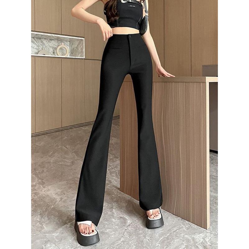 High-Waist Women's Micro-Flare Pants - Breathable, Slim, Elastic, Casual, Floor-Length for Spring and Summer