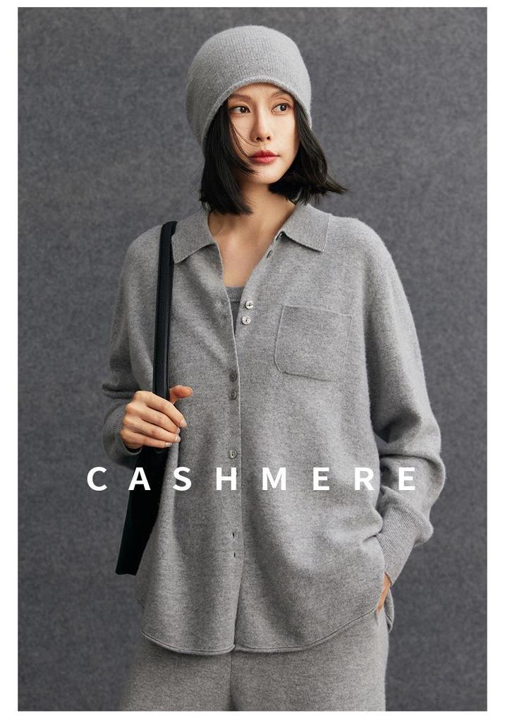 Autumn/Winter 2026 Women's Cashmere Polo Collar Knit Cardigan