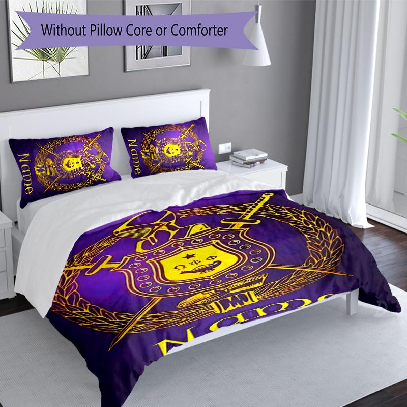 3pcs Custom Name Omega Psi Phi Bedding Set,Includes 1 Duvet Cover and 2 Pillowcases,All-season Bedroom Decor