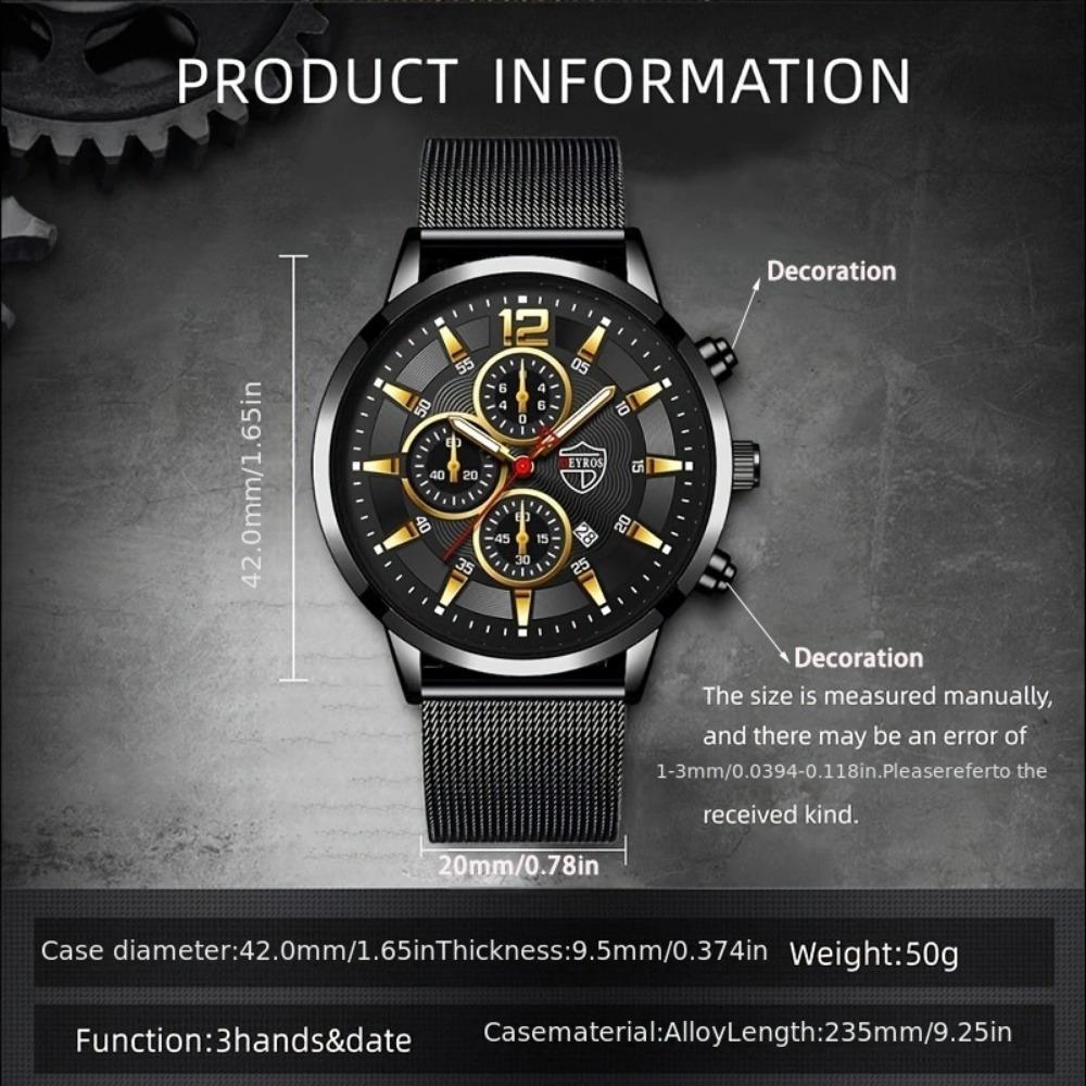 2 st/set Herr Affärs Sport Kvarts Klocka Rostfritt Stål Nätarmband Armbandsur & Armband, Fars dag Alla hjärtans dag Gåvor Till Honom