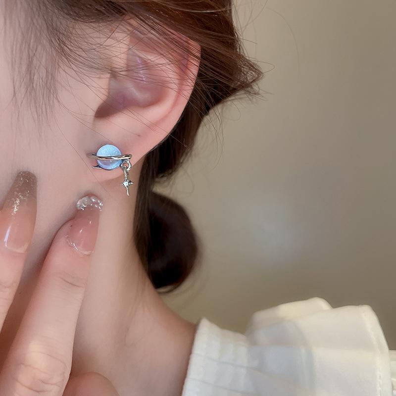 JWER Romantic Blue Starry Sky Earrings Planet Personality Moonstone Woman Earrings Elegent Exquisite Trend Jewellery Gifts