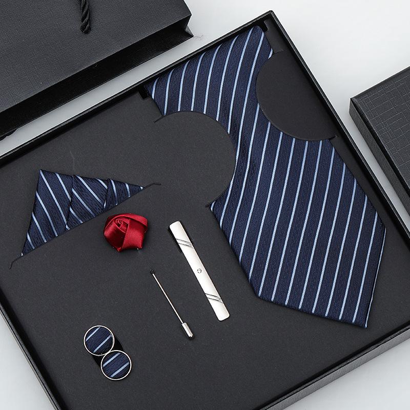 Tie Bow Tie Six-Piece Tie Men'S Dress Business Korean Edition Blue Black Red 8Cm Wedding Groom Tie
